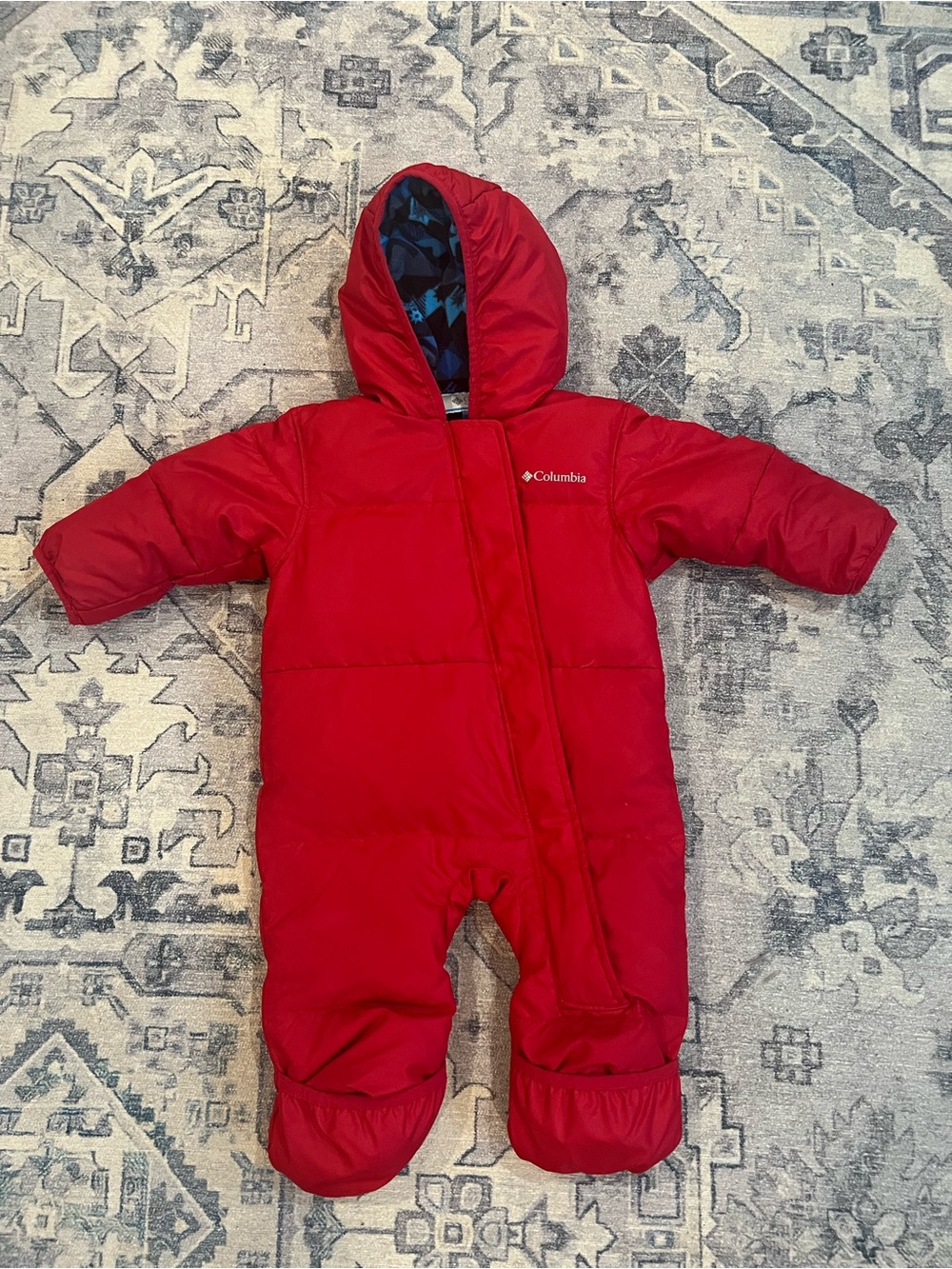 Columbia Baby Red Hooded Puffer Snowsuit 6-12M Fleece Lined Winter Bunting